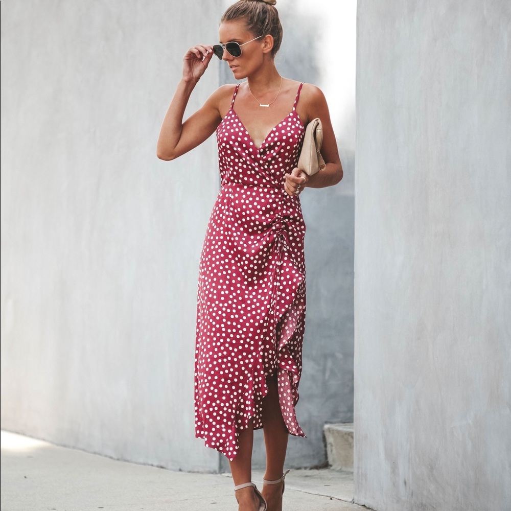 NEW Buona Notte Ruched Polka Dot Midi Dress Small